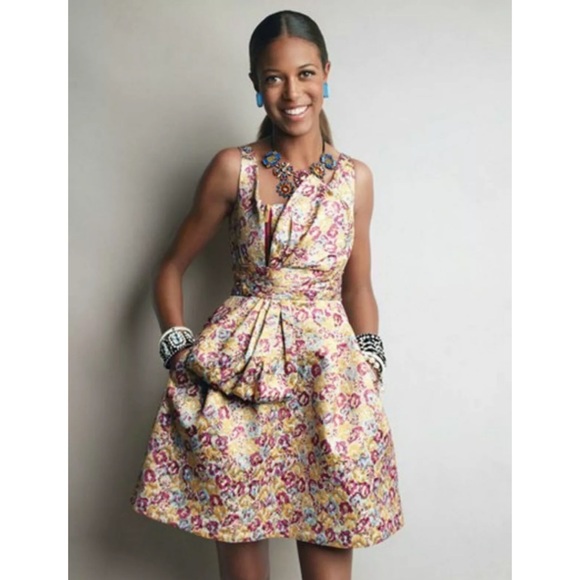 NWT ZAC POSEN Floral Brocade Bow Sleeveless Dress - Picture 2 of 8